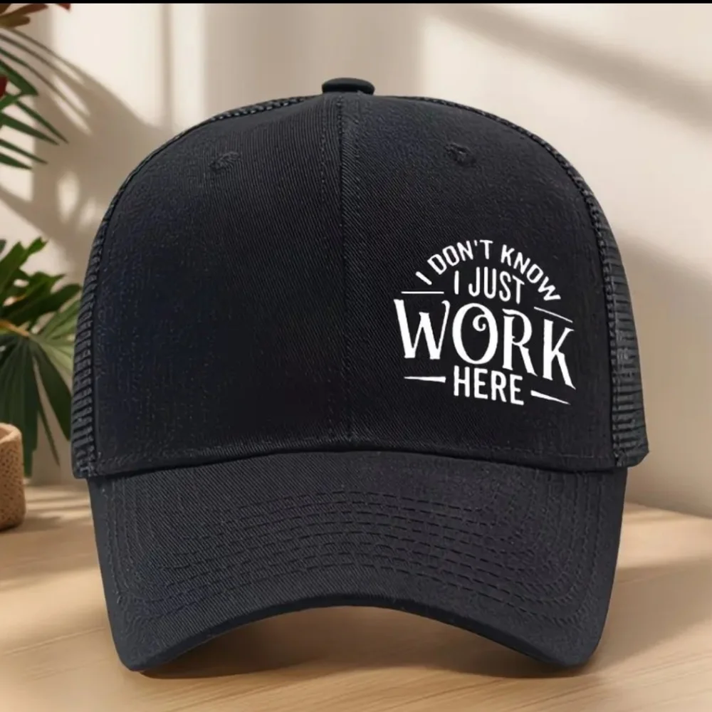 New Funny Snapback Trucker Hat “I Don’t Know I Just Work Here” Black Mesh Cap